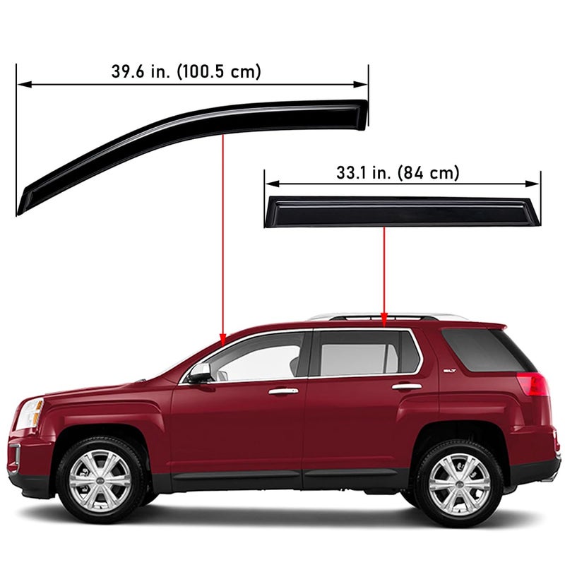 Lightronic Extra Durable Outside-Mount Auto Vent Window Visor, Fits 2010-2017 GMC Terrain, UV Protection Rain Guard, Original Wind Deflector, No-Drill Easy Install, Dark Smoke, 4-Pcs - Image 2
